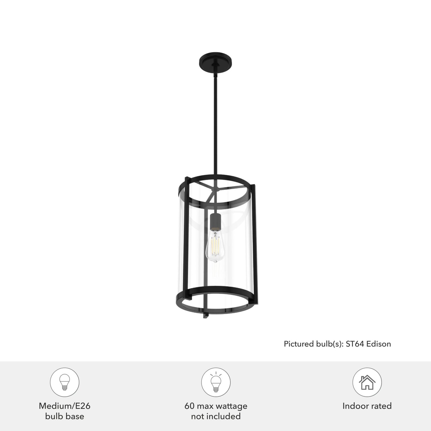 candelabro astwood 1 luz 11 pulgadas lighting hunter matte black - clear| 4