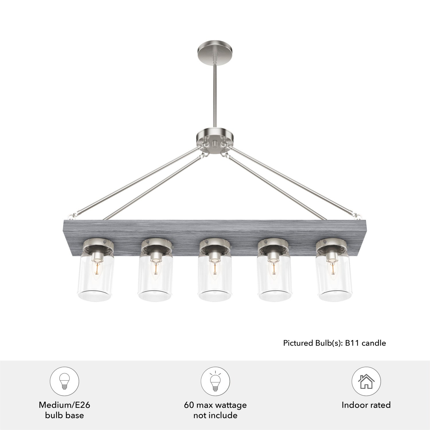 candelabro devon park 5 luces lighting hunter brushed nickel - grey wood| 5