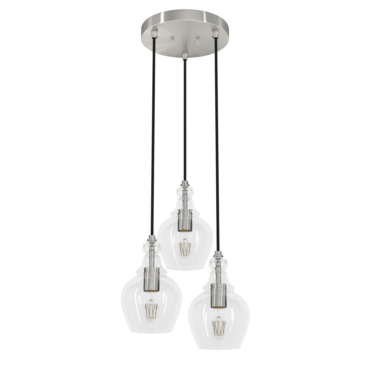 candelabro maple park 3 luces lighting hunter brushed nickel - clear| 3