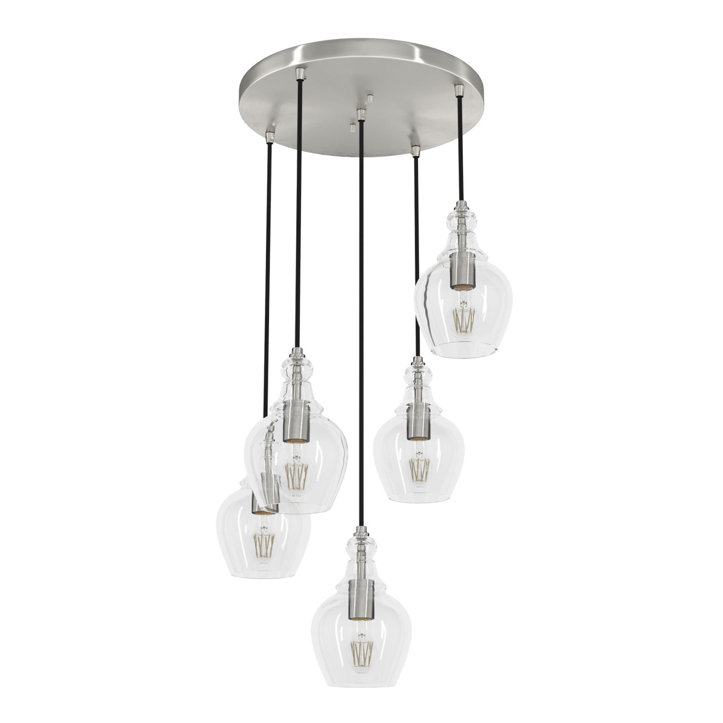 candelabro maple park 5 luces lighting hunter brushed nickel - clear| 3