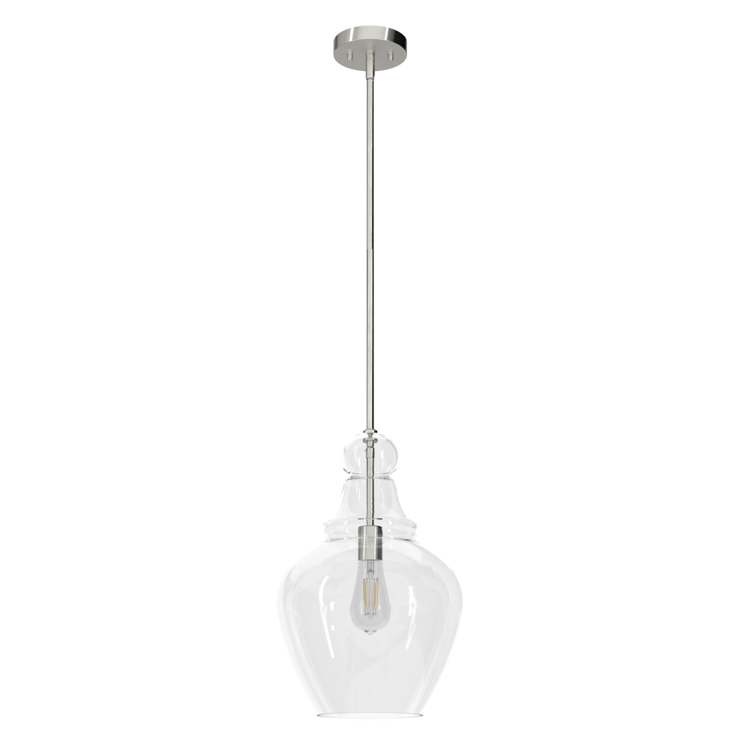 colgante maple park 1 luz 12 pulgadas lighting hunter brushed nickel - clear| 3