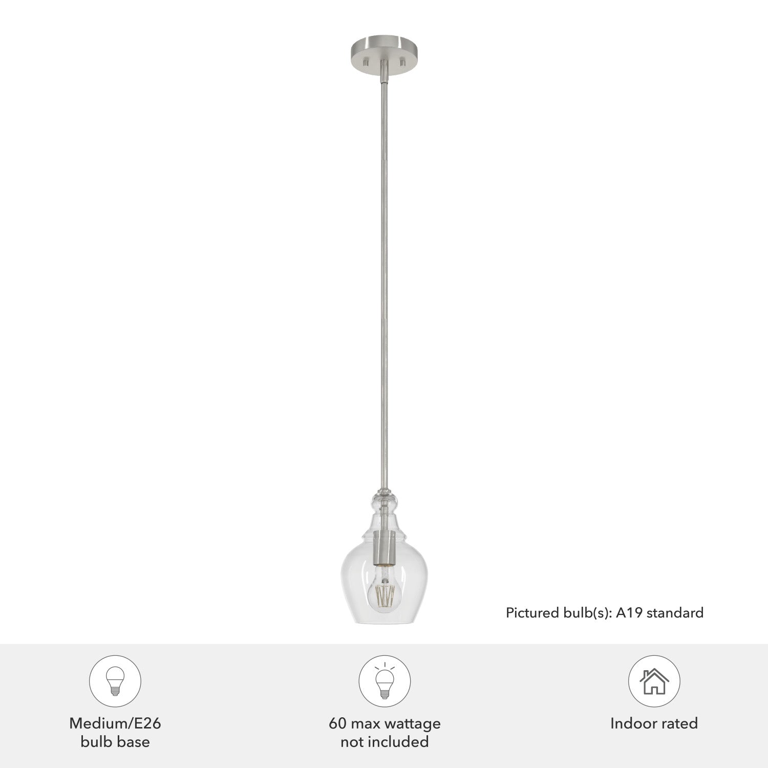 colgante maple park 1 luz 6 pulgadas lighting hunter brushed nickel - clear| 4