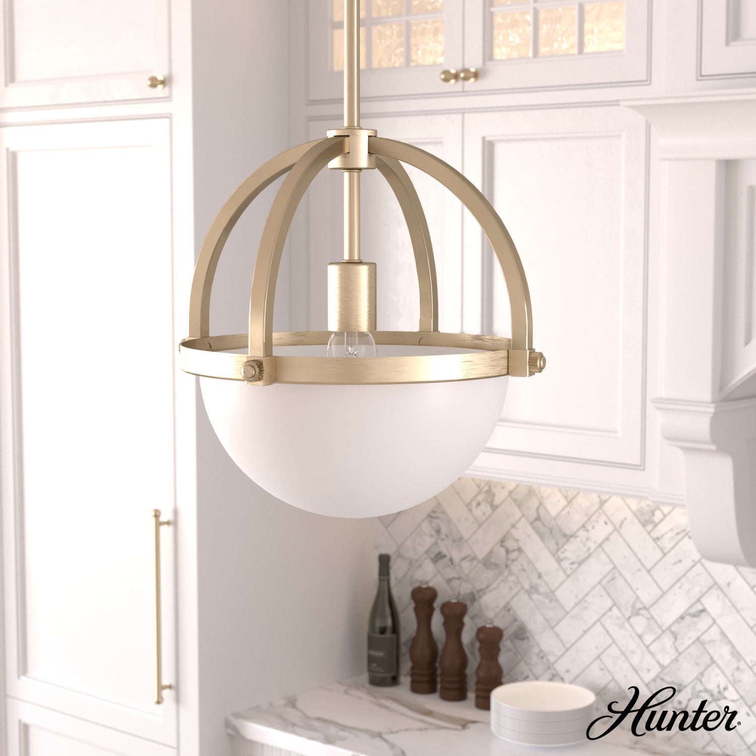 colgante wedgefield 1 luz lighting hunter alturas gold - frosted cased white| 1