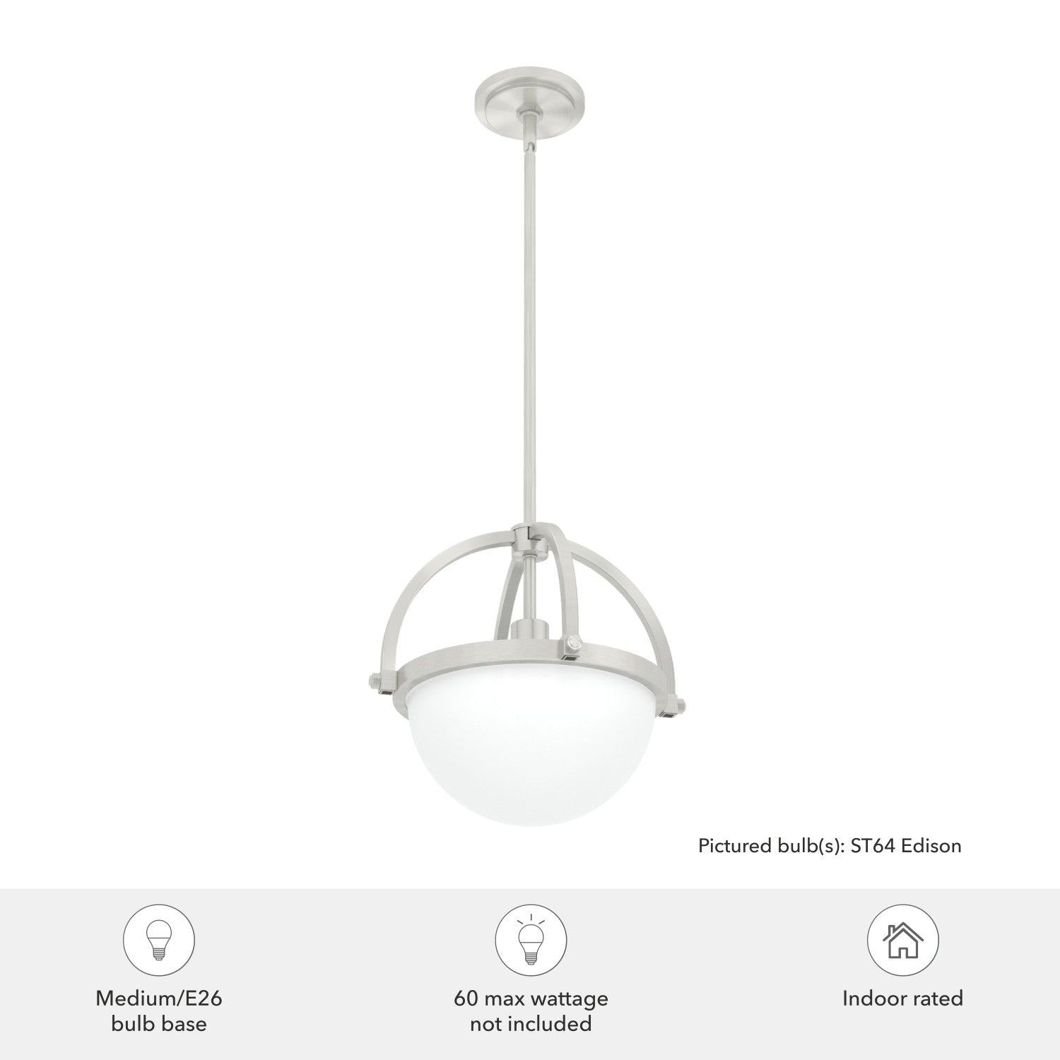 colgante wedgefield 1 luz lighting hunter brushed nickel - frosted cased white| 4