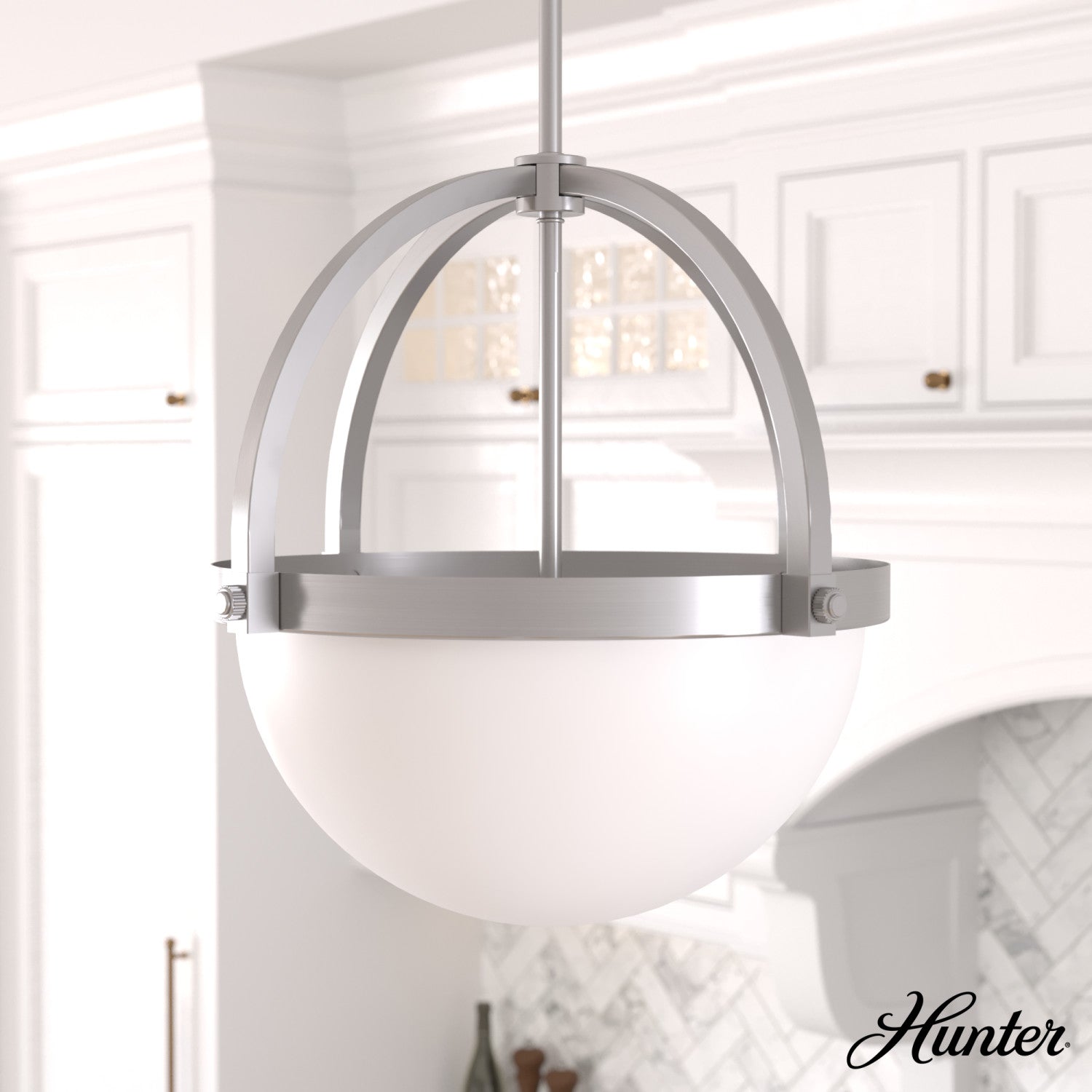 colgante wedgefield 3 luces lighting hunter brushed nickel - frosted cased white| 1