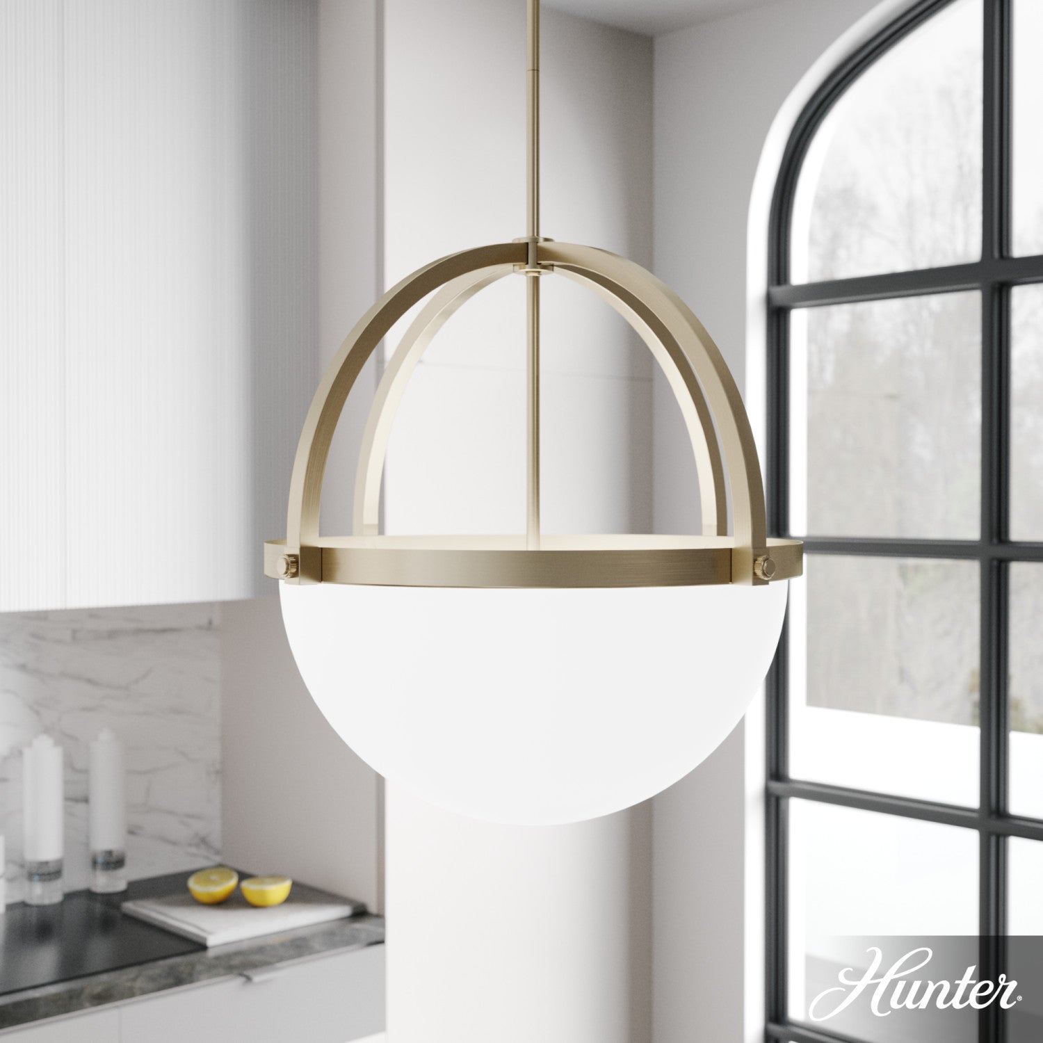 colgante wedgefield 4 luces lighting hunter alturas gold - frosted cased white| 1