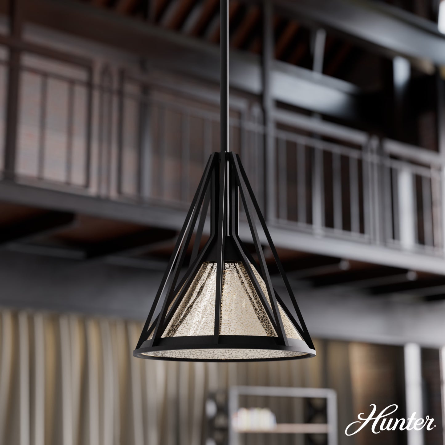  lighting hunter natural black iron - mercury glass| 1